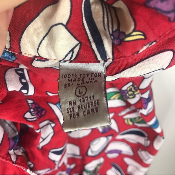 VINTAGE | 90s Karen Scott Red Hat Print Button Up - Picture 4 of 5